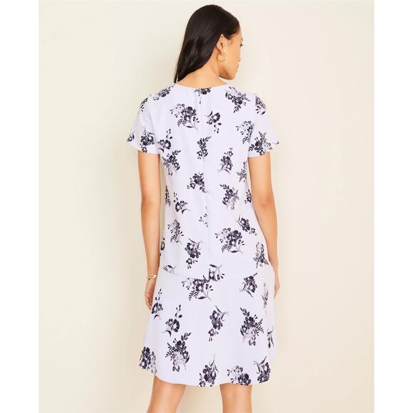 Ann Taylor Lavender Floral Ruffle Drop Waist Shift Dress - Picture 8 of 10